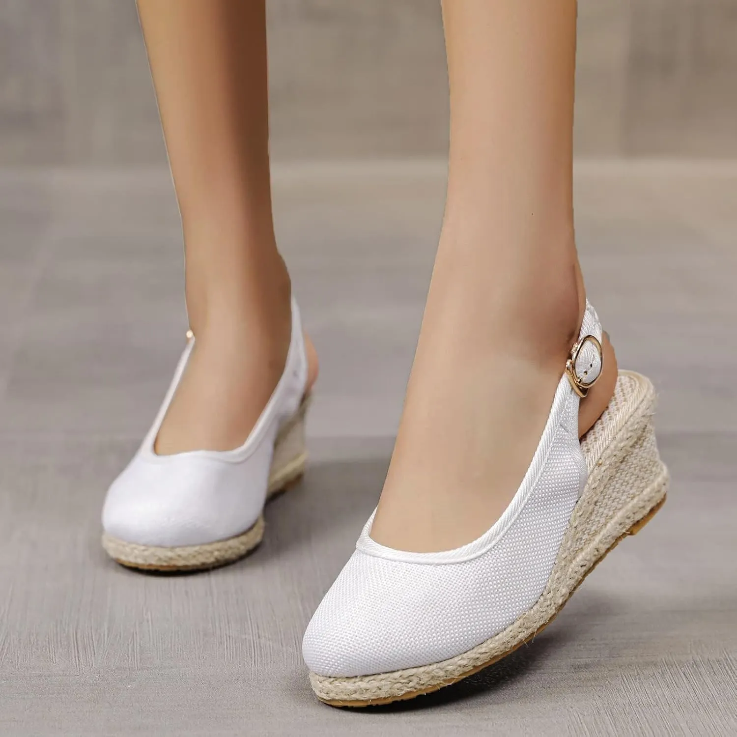 Womens Wedge Sandals Summer Dressy Casual Slip On Espadrilles Sandals Elegant Slingback Strappy Ankle Strap Metal Buckle Sandal for All Occasions: Casual, Work, Party