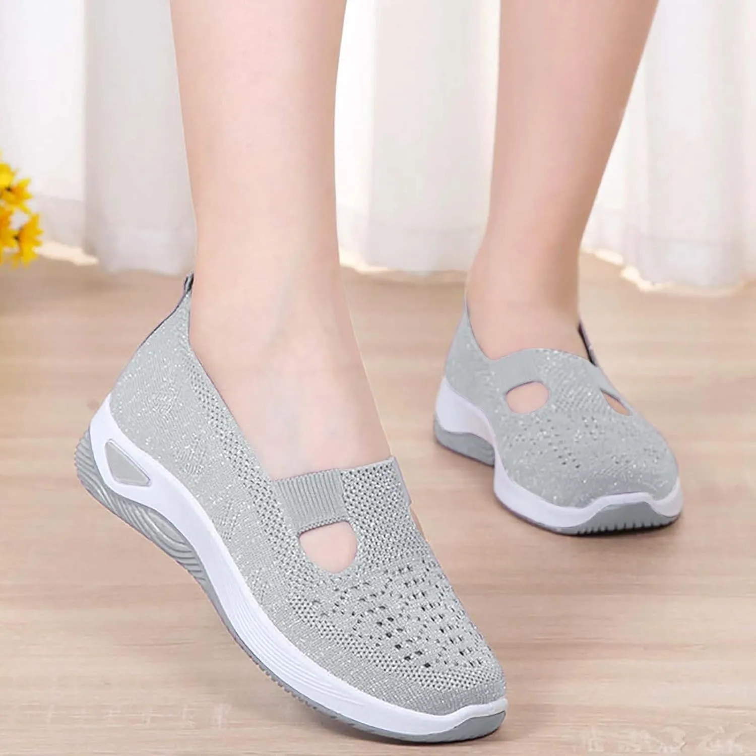 Women's Woven Orthopedic Breathable Soft Sole Walking Shoes Women Sports Shoes Dressy Casual Women's Fashion Sneakers Red Tennis Shoe Loafers Dress Shoe