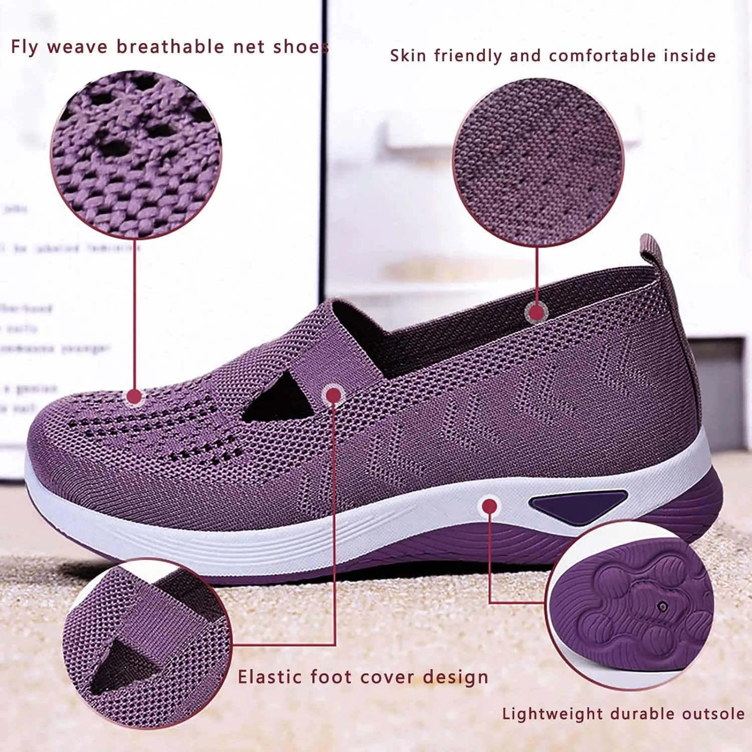 Women's Woven Orthopedic Breathable Soft Sole Walking Shoes Women Sports Shoes Dressy Casual Women's Fashion Sneakers Red Tennis Shoe Loafers Dress Shoe