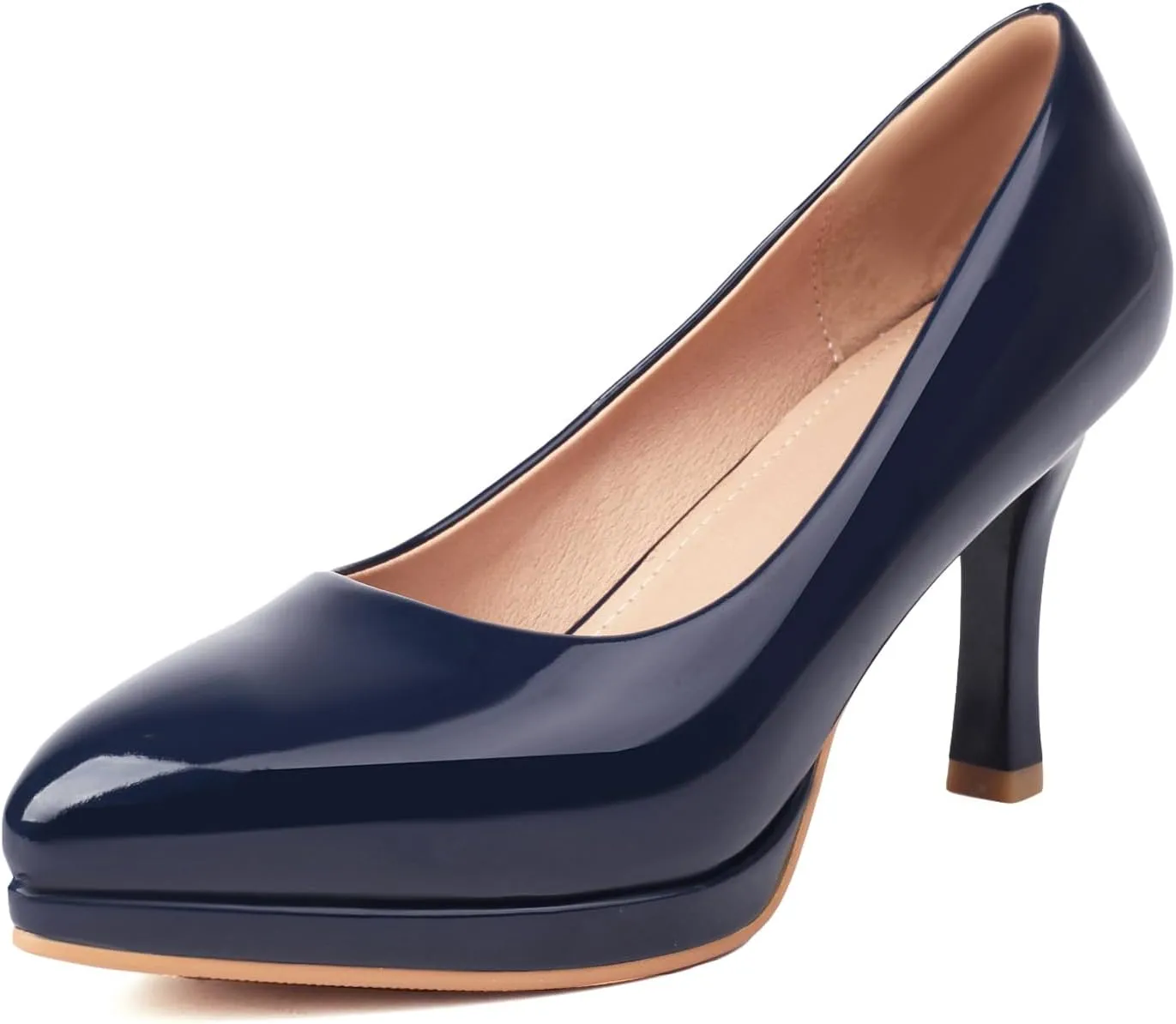 XIEDA Women's Pointed Toe Low Platform High Heels 3 Inch Patent Leather Pumps Classic Elegant for All Occasions