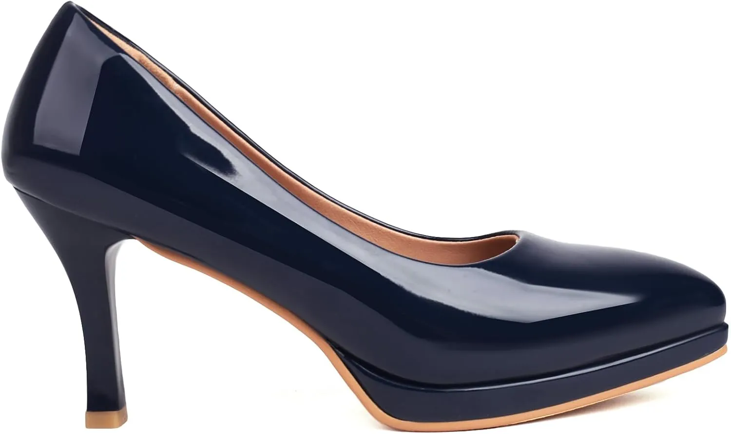 XIEDA Women's Pointed Toe Low Platform High Heels 3 Inch Patent Leather Pumps Classic Elegant for All Occasions